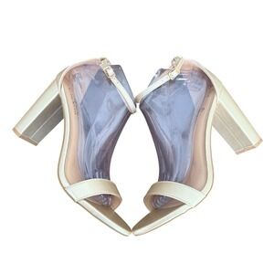 Lulus Taylor Champagne Gold Metallic Ankle Strap Block Heel Sandals Womens 10